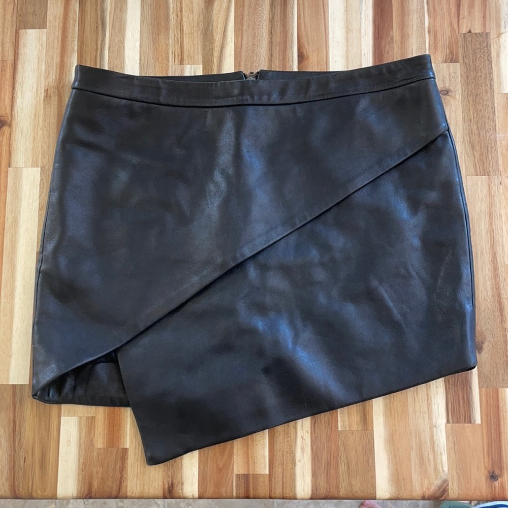 Michelle Mason Genuine Leather Black Mini Skirt